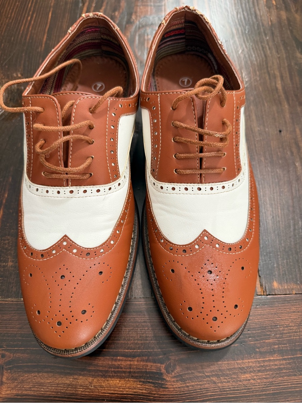 Ferro Aldo Men’s Size 7 Brown Cream Wingtip Brogue Oxford Spectator Shoes